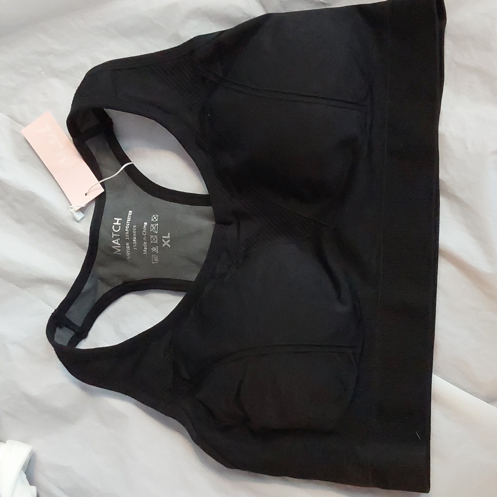 Match Womens Black Racerback Sports Bra Activewear Removable PADS Sz.L